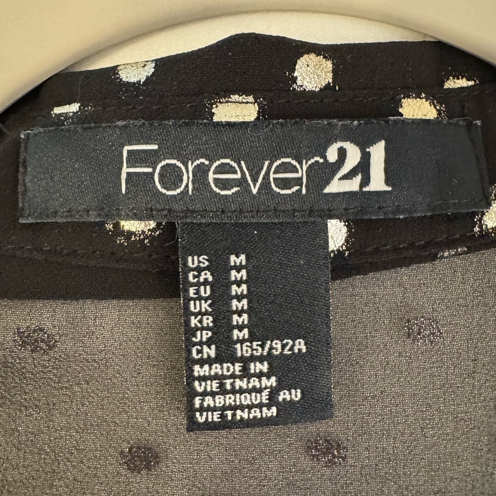 Forever 21 Black Sheer Metallic Silver Polka Dot Button Down Blouse- Medium - Picture 8 of 8